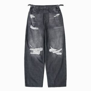 MASONPRINCE American Retro Washed Loose Hole Jeans Mens Trendy Brand INS Thin Casual Straight Leg Pants Youth Long Trousers