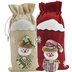 (1 cái/gói) 30cm Snowman Giáng sinh Linen Chai Bao bì Túi Lễ hội Phụ kiện trang trí Túi lưu trữ