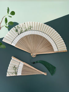 Quạt Gấp Phong Cách Trung Hoa Cổ Điển Quạt Khiêu Vũ Hanfu Quạt Lụa Cầm Tay Dây Đeo Cổ Tay Thiết Kế Đôi Quạt Gió Sáng Tạo