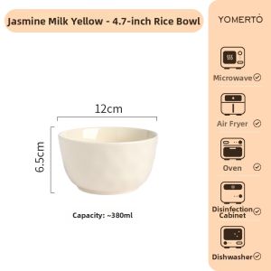 Yomerto | Cream-colored Underglaze Ceramic Rice Bowl