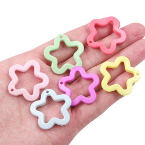 20pcs Hollow Charms Solid Candy Color Acrylic Star Flower Charm Pendant for Necklace Earring Jewelry Making Accessories