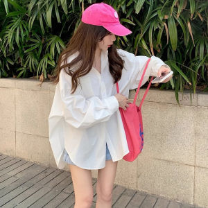 Áo Sơ Mi Nữ Dáng Rộng Dài Tay Màu Trắng Mùa Xuân Phong Cách Hàn Quốc Dáng Mỏng Dài Thường Ngày Có Nút Cài Thường