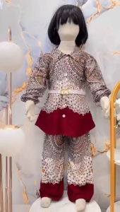 Setelan Laura Madina Untuk Anak Perempuan Usia 3-12 Tahun | Pakaian Anak Cewek Baju Kemeja Lengan Panjang Full Kancing Motif Batik Kombinasi Celana Panjang Full Motif Free Belt | Baju Anak Perempuan Model Terbaru | Baju Anak Model Sekarang | COD