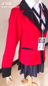 Anime Kakegurui Jabami Yumeko Cosplay Costumes Halloween Costumes for Women Vestido Dress Role Play Uniform Suit Wig Clothing School Girls Uniform Jacket+Shirt+Skirt+Stockings+Tie Adult Kid