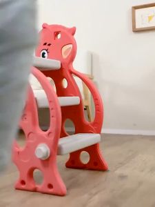 Toddler Folding Slide with Armrest and Stairs PE Kids Age 1-5 Freestanding Slide with Dinosaur Patterns Green