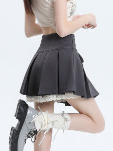 Váy Mini Chữ A Cạp Cao Ren Xù Lông Màu Xám Cho Nữ Có Họa Tiết Xếp Ly Và Chất Liệu Ứng Giảm Béo Chân Chất Liệu Polyester