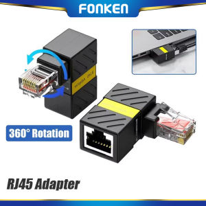 FONKEN 360 ° ตัวแปลงสัญญาณแบบหมุนได้ RJ45กิกะบิตอะแดปเตอร์90องศา RJ45ข้องอย-ตัวเมีย
