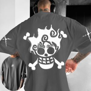 เสื้อยืดวันพีซผู้ชายลายมังกี้ ดี ลูฟี่ สไตล์อนิเมะคลาสสิก สำหรับฤดูร้อน/ฤดูใบไม้ร่วง เสื้อแขนสั้นทรงโอเวอร์ไซส์สำหรับเด็กและผู้ใหญ่ ชุดคู่พ่อแม่ลูก