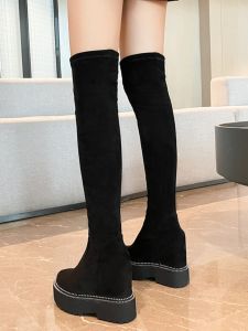 รองเท้าบูทส้นสูงยางยืดสำหรับผู้หญิง 2025 ฤดูใบไม้ร่วง รองเท้าบูทส้นสูงหนังแท้ พื้นยาง รองเท้าบูทส้นสูงพื้นยาง