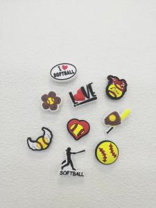9PCS PVC Softball Sports Theme Shoe Charms Accessories Funny Clogs Shoe Buckles DIY Decorations Removable Shoe Clips Ornaments