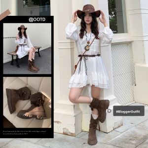 Josiny | Mela Brown Short Women Boots Autumn Winter Versatile Western Thick Heel