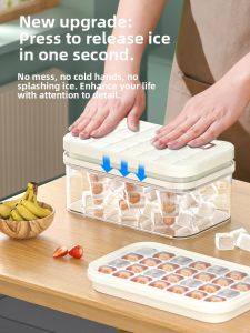Large Capacity Silicone Ice Cube Maker Press Type Ice Tray with Lid for Refrigerator Home Use Ice Making Kitchen Tool