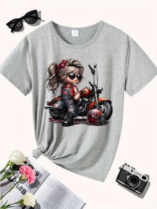 Print with Heart Details Stretch Round Neck Casual & Festive Wear Womens Black Motorcycle Graphic T-Shirt