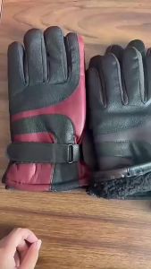 Thickened Fleece Lined Leather Cycling Gloves Windproof Cold Resistant for Men Women Autumn Winter Motorcycle Riding