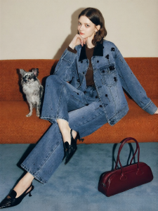 FAMANXUAN | Vintage Beaded Denim Jacket Womens Contrast Corduroy Collar