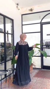 Novita Dress Ceruty Mix Brukat Gamis Wanita Terbaru 2024 Viral Dress Kondangan Wanita Muslim Elegan