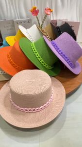 หมวกสานแต่งคาดโซ่ [รุ่นA147] ใส่กันแดด เที่ยวทะเลคาเฟ่ สินค้าพร้อมส่งจากไทย