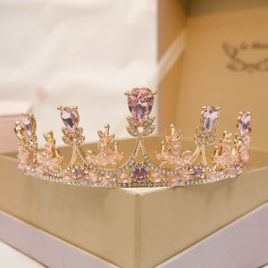 Korean Style High End Crown Headwear for Girls Birthday Gift Baby Girls Pink Crystal Princess Crown Childrens Accessory