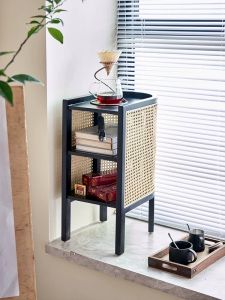 Nordic Style Solid Wood Wicker Bedside Table Japanese Mini Storage Cabinet Side Table Small Tea Table for Bedroom Homestay
