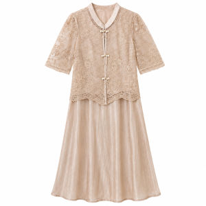 Traditional Chinese Style Spliced Lace Chiffon Dress Set