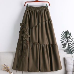 3D Floral Asymmetrical A-Line Midi Skirt Womens Autumn New Style High Waist Half Body Skirt Elegant Draped Style 2024