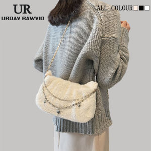 กระเป๋าสะพายข้างขนนุ่ม URDAV RAWVIO สำหรับผู้หญิง ฤดูใบไม้ร่วง 2024 กระเป๋าสะพายข้างแบบพกพาทันสมัย ​​กระเป๋าสะพายข้างทรงกลมขนาดเล็ก