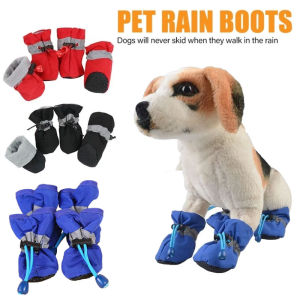 4pcs/set Waterproof Pet Dog Shoes Anti-slip Rain Snow Boots Footwear for Small Cats Puppy Dogs Socks Booties