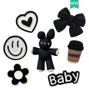 1Pc Funny 3D Black & White  Mens  shoes Charm DIY shoes accessories &Shoe Decoration for crocs shoe clog womens shoes accessories
