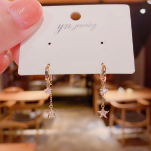 Elegant Star Studded Fashionable Korean Style Light Luxury Design Womens Earrings Alloy Silver Gold Plated Pendants