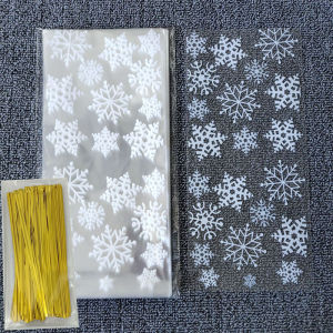 Snowflakes Plastic Bags Transparent Open Top Packing Cookie Candy Wedding Christmas Cellophane Party Favor Bag Xmas Supplie 50pc