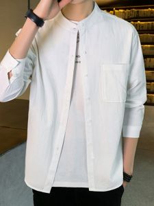 Chinese Style Mens Stand Collar Shirt Long Sleeves Men Outwear Casual Cotton Linen Shirt Zhongshan Suit Retro Linen Tops