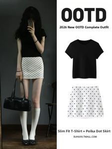 SUHUIQIAN | Fashionable Dots Design Short Sleeve T-Shirt Dress Set for Petite