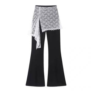 SUOSHE | Plus Size Lace Splicing Overlay Design Flared Pants Casual All-Match Spring/Summer New