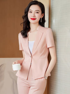 Pink Short Sleeve Business Suit Womens Business Suit Summer Thin Elegant Host Formal Suit Outwear Overalls