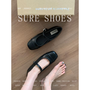 Black Leather Mary Jane Flat Shoes Womens Commuter Shoes Spring Autumn Korean Style round Head Fashionable Flat Heel Shoes