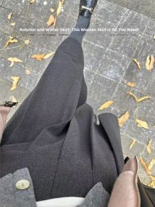Elegant High Waist Pleated A-Line Wool Skirt