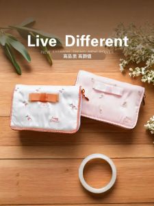 Retro Japanese Style Cherry Blossom Embroidery Ring Jewelry Bag Foldable Printed Strawberry Outing Sweet Oe Rectangle Storage Box