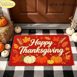 VIKAMA Happy Thanksgiving Doormat Non-Slip Entryway Doormat Fall Harvest Holiday Indoor and Outdoor Front Door Decorative Rug