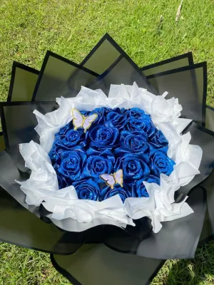 MINI ROUND BOUQUET PITA SATIN GLITTER 7 TANGKAI - BOUQUET BUNGA PITA SATIN BUNGA WISUDA BUNGA ULANG TAHUN BOUQUET SIDANG BOUQUET VALENTINE KADO HADIAH HARI VALENTINE