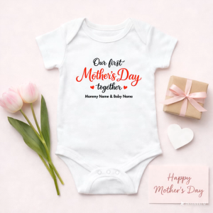 Our First Mother’s Day Together Baby Onesies | Personalized Mothers and Baby Name | Custom Baby Bodysuit Mother’s Day Gift