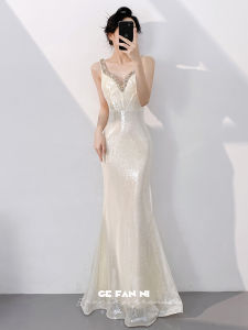 Champagne Evening Dress Fish-tailed Sequin Skirt