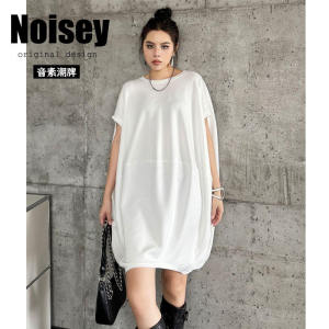 Batwing Sleeve T-shirt Skirt Female Summer Fancy Trendy Street Personality Loose Belly-Covering Casual Mid Length Long Length Dress