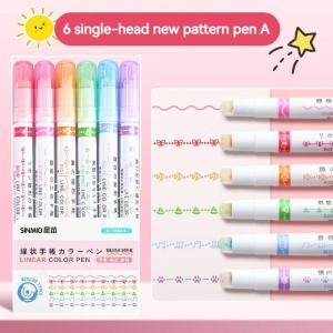 6Pcs/Set Flowers Line Shaped Highlighter Pencil Roller Tip Curve Liner Marker Kawaii For Writing Journaling Drawing Stationery