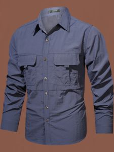 Fall and Winter New Arrival Outdoor Long Sleeve Tactical Shirt Mens Ultra-Thin Breathable Multi-Pocket Quick-Drying Shirt Lapel Hiking Outwear