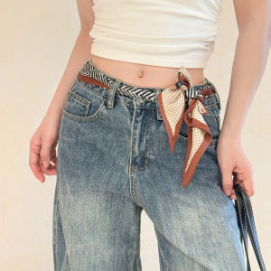 เข็มขัดผ้าไหมยาวสไตล์เกาหลีสำหรับผู้หญิง เข็มขัดตกแต่งเสื้อเชิ้ต แฟชั่น เข็มขัดรัดเอว ผ้าฝ้ายโพลีเอสเตอร์ ฤดูใบไม้ผลิ 2025