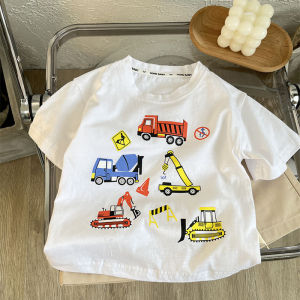 การ์ตูนพิมพ์เสื้อยืดแขนสั้นสําหรับผู้ชายผู้หญิงเด็กฤดูร้อน 2024 สไตล์ใหม่หลวม Fit Casual Cotton Top