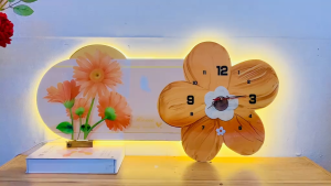 (ẢNH CHỤP) Tranh đồng hồ treo tường đèn led tráng gương in UV hoa đồng tiền kèm đinh