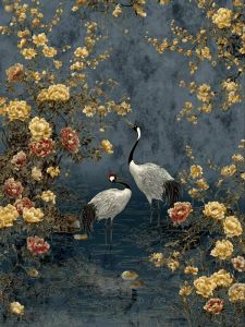 Bandai | Oil Painting by Number Kit Golden Flower Red Crowned Crane Bird Animal Canvas Wall Art for Adults DIY Home Decor Gift