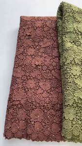 Luxury African Guipure Cord Lace Fabric Turquoise Floral Rhinestone Water Soluble Lace For Wedding Bridal Party Gown 5Yards