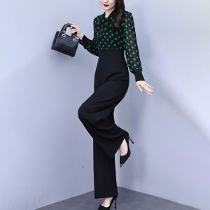 Dot Spliced Nữ One Piece Quần Xuân Hè Cao Vòng Eo Ống Rộng Đi Lại Giả Hai Mảnh Quần Dài Thanh Lịch Làm Đẹp